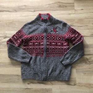 Northern Reflections Metallic Embroidered Cardinal Gray and Red Sweater